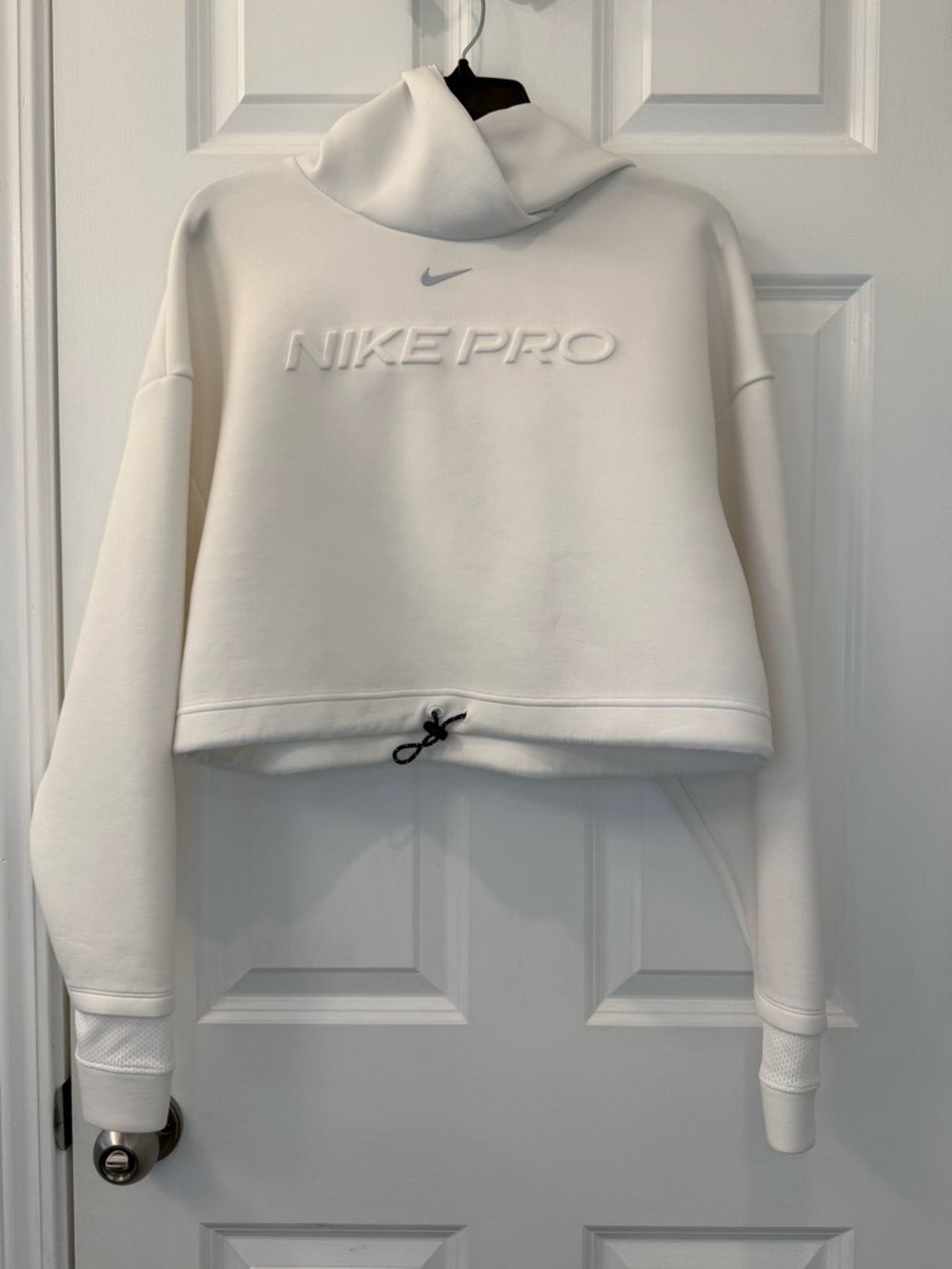 Nike Pro Hoodie Therma-FIT Crop Cinched Fleece Womens Medium White Athletic XS